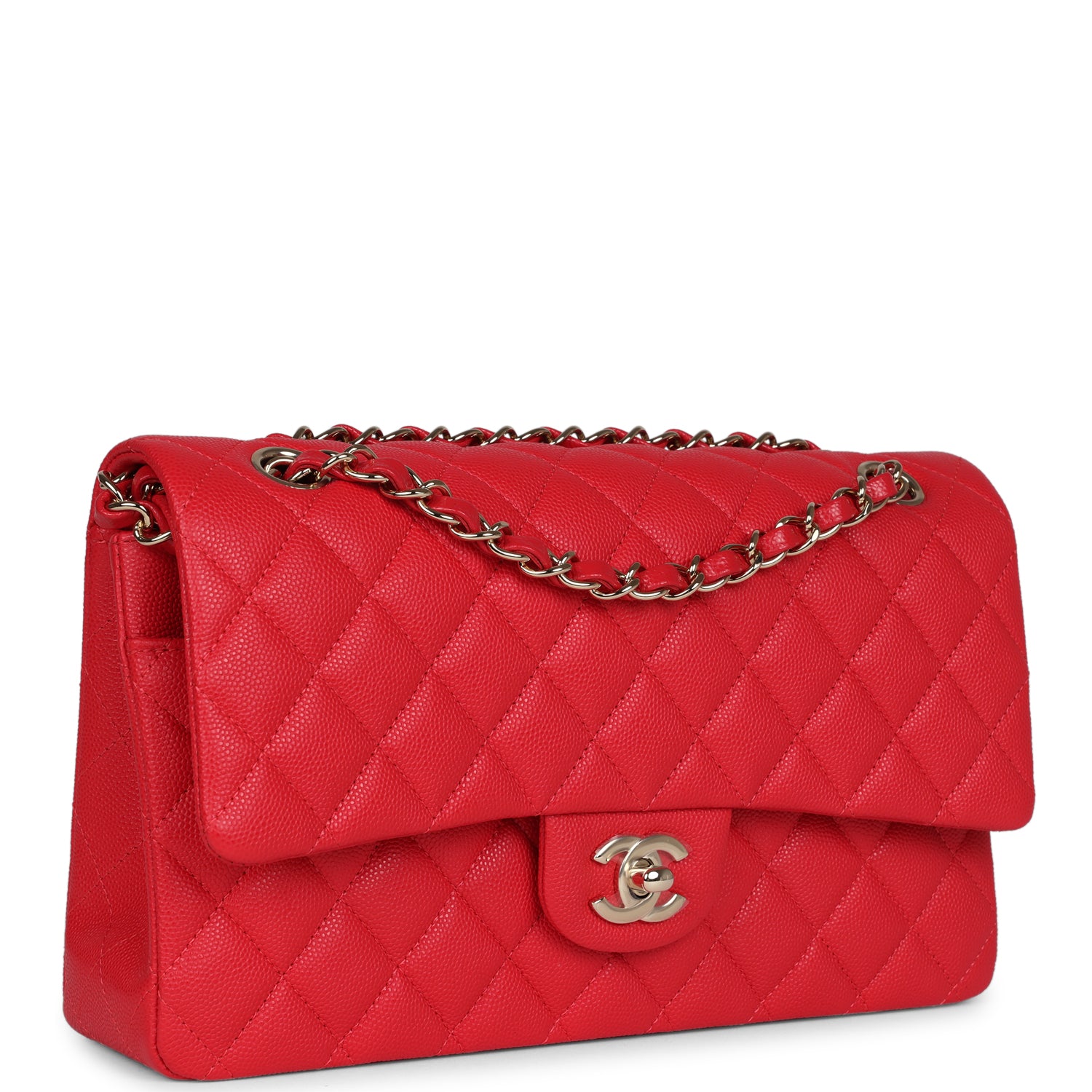 Chanel Small Classic Double Flap Red Caviar Light Gold Hardware
