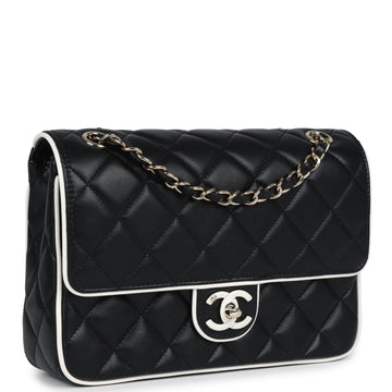 Chanel Small Graphic Frame Flap Bag Black and White Lambskin Light Gold Hardware