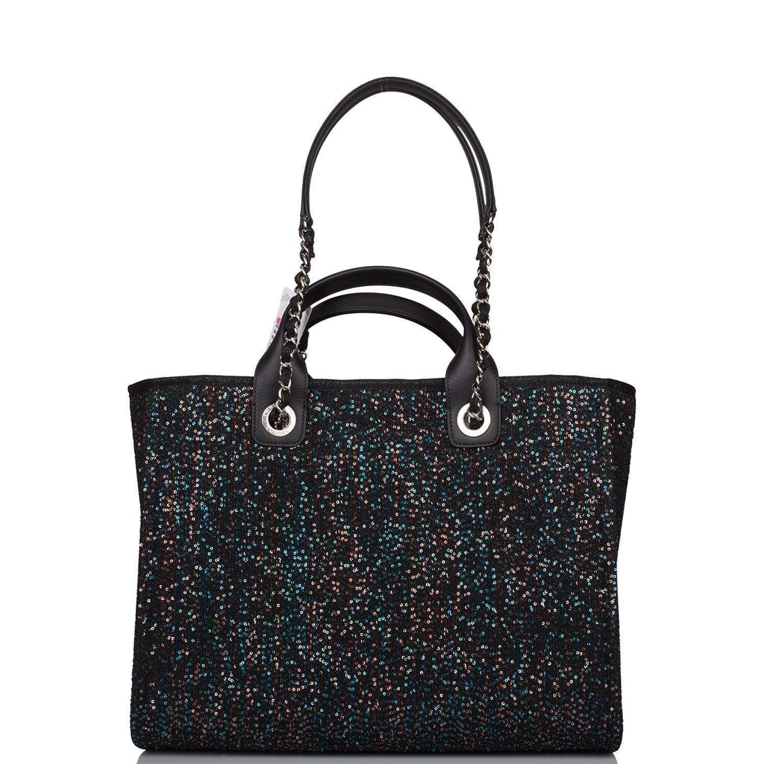Chanel Large Deauville Shopping Tote Blue Sequin Boucle Silver Hardware