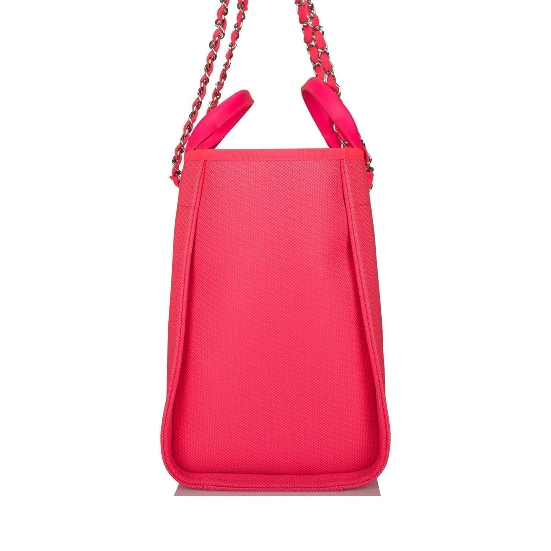 Chanel Neon Pink and Orange Mixed Fibers Large Deauville Shopping Bag Silver Hardware