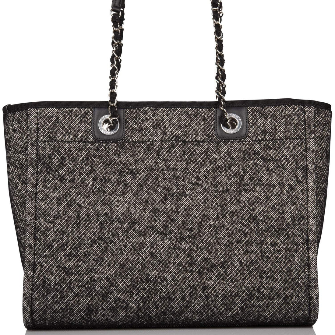 Chanel Small Deauville Shopping Bag Black Wool Silver Hardware