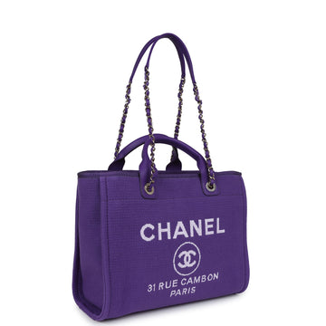 Chanel Small Deauville Shopping Tote Purple Canvas Gold Hardware