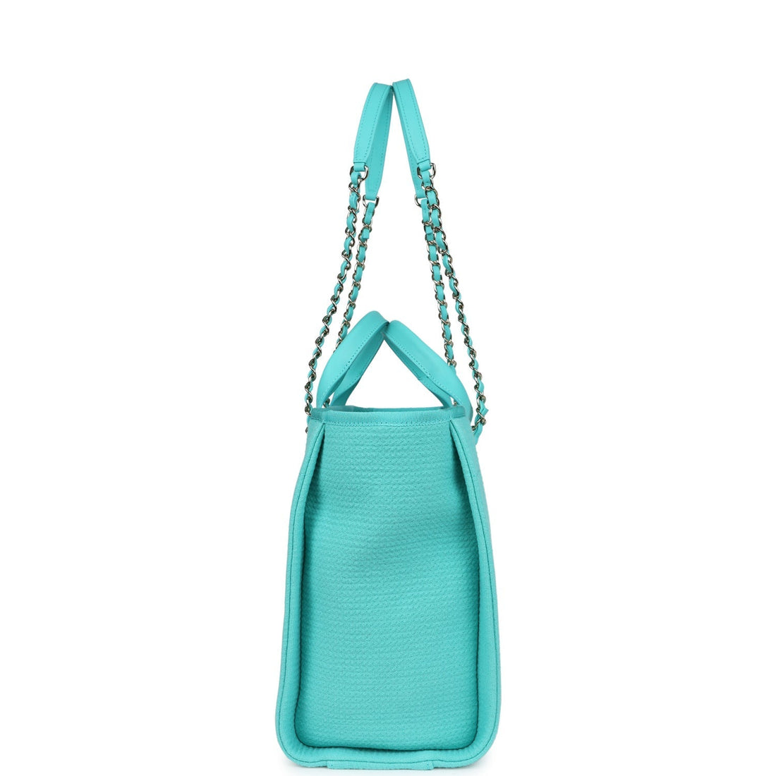 Chanel Small Deauville Shopping Tote Turquoise Canvas Light Gold Hardware