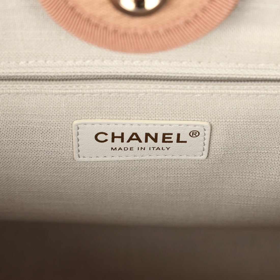 Chanel Small Deauville Shopping Tote Dark Beige Canvas Light Gold Hardware