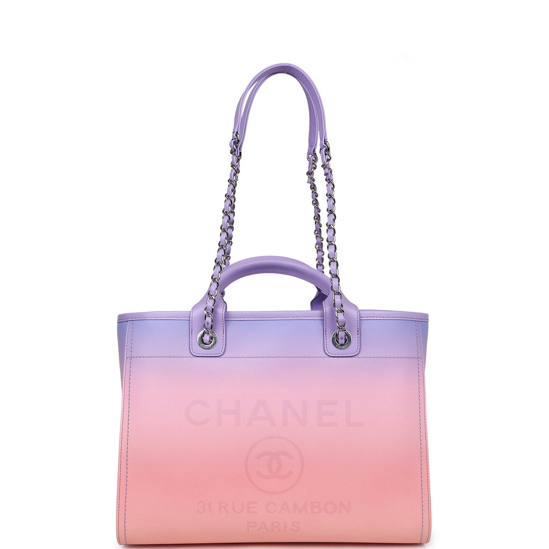 Chanel Small Deauville Shopping Tote Pink and Purple Ombre Calfskin Silver Hardware
