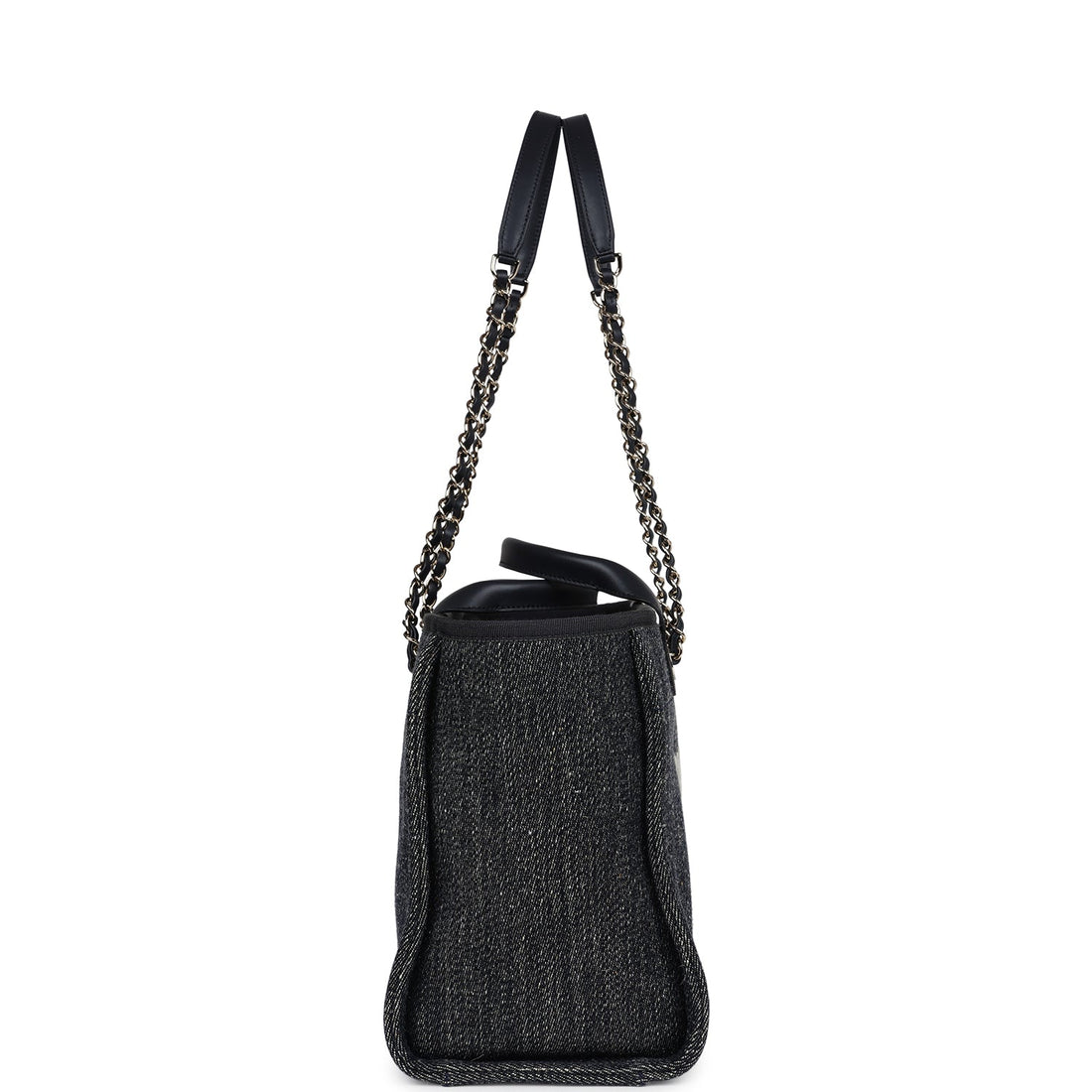 Chanel Small Deauville Shopping Tote Dark Blue Denim Light Gold Hardware