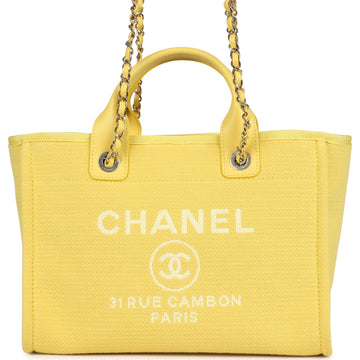 Chanel Small Deauville Shopping Tote Yellow Canvas Light Gold Hardware