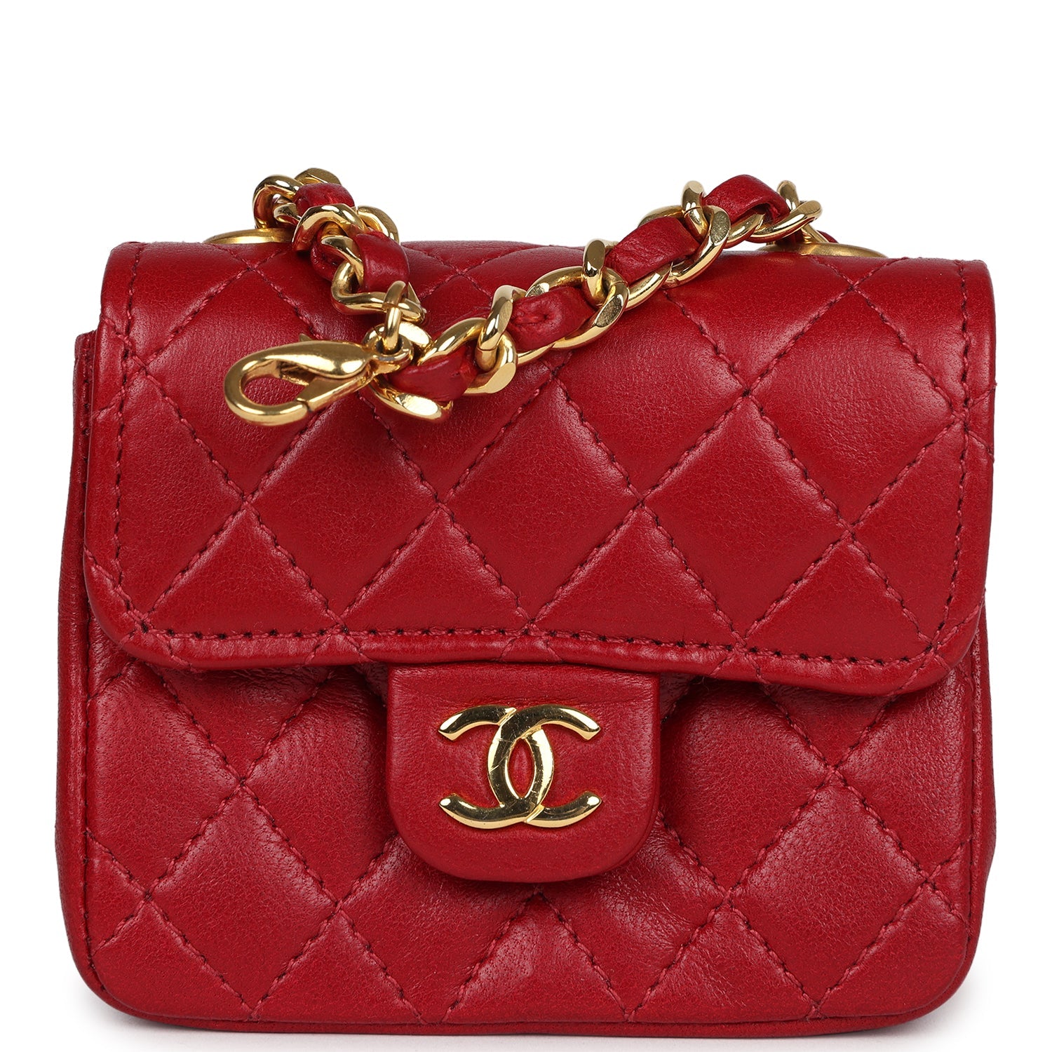 Chanel Micro Belt Flap Bag Red Lambskin Gold Hardware