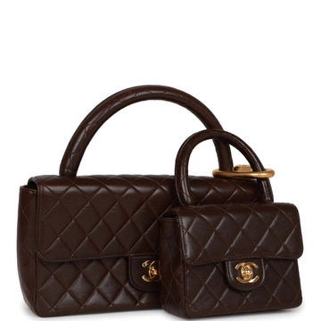 Chanel Kelly Parent and Child Flap Bag Set Brown Lambskin Gold Hardware