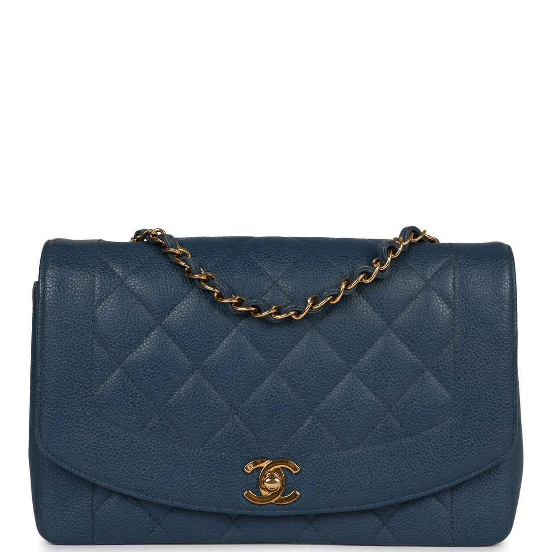 Chanel Medium Diana Flap Bag Blue Caviar Gold Hardware