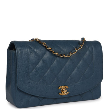 Chanel Medium Diana Flap Bag Blue Caviar Gold Hardware