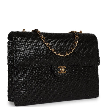 Chanel Flap Bag Black Wicker Gold Hardware