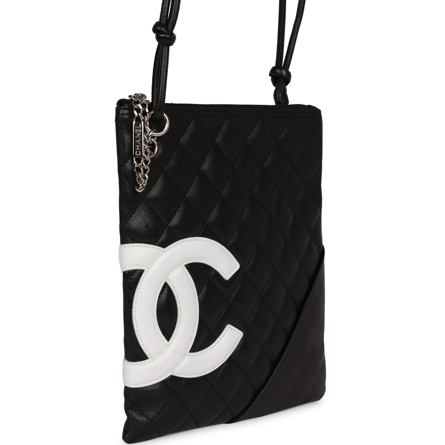 New Chanel Cambon Flat Messenger Black and White Lambskin Silver Hardware