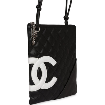 New Chanel Cambon Flat Messenger Black and White Lambskin Silver Hardware