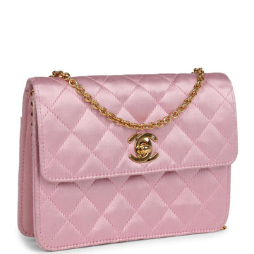 Chanel Mini Straight Flap Bag Pink Satin Gold Hardware