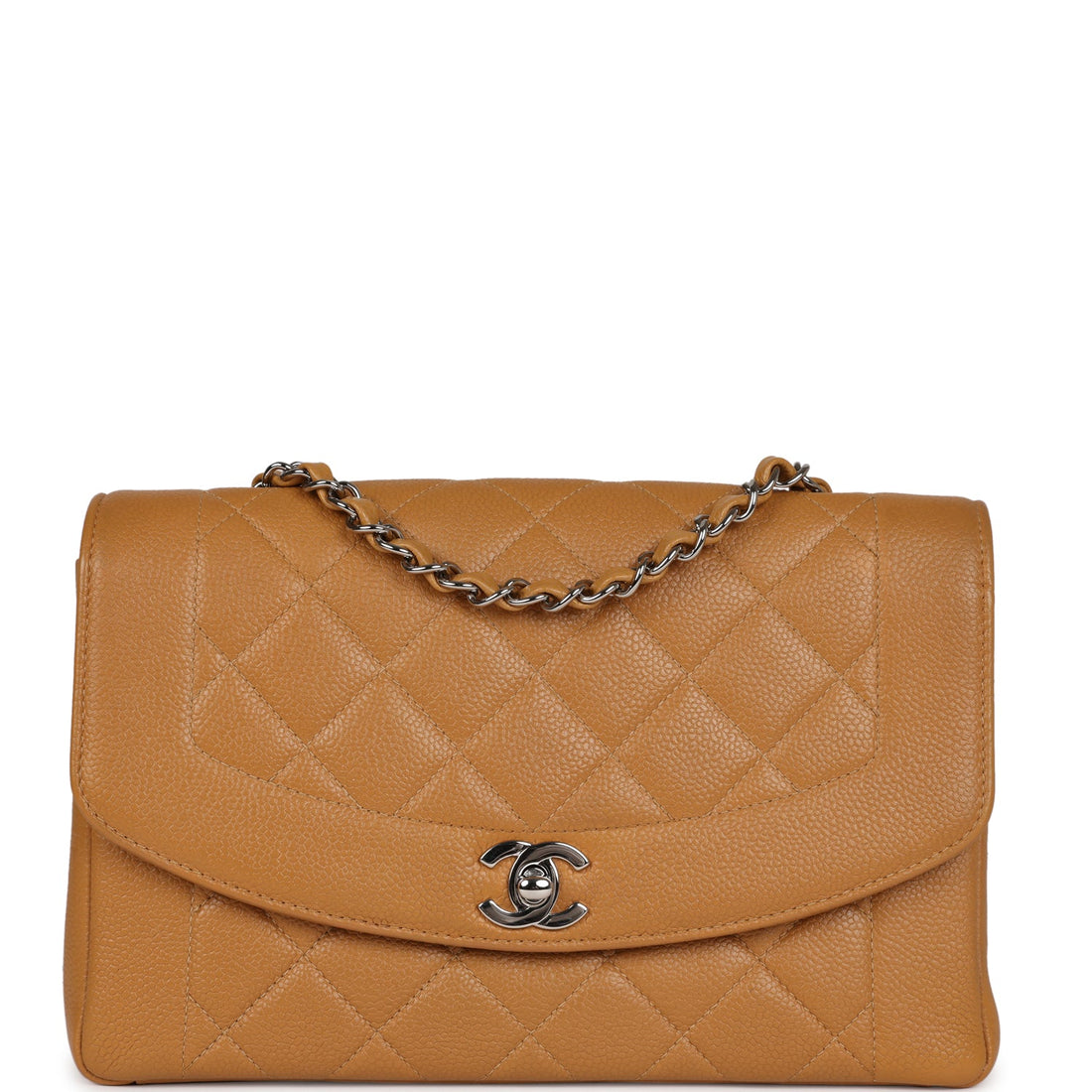 Chanel Medium Diana Flap Bag Dark Beige Caviar Silver Hardware