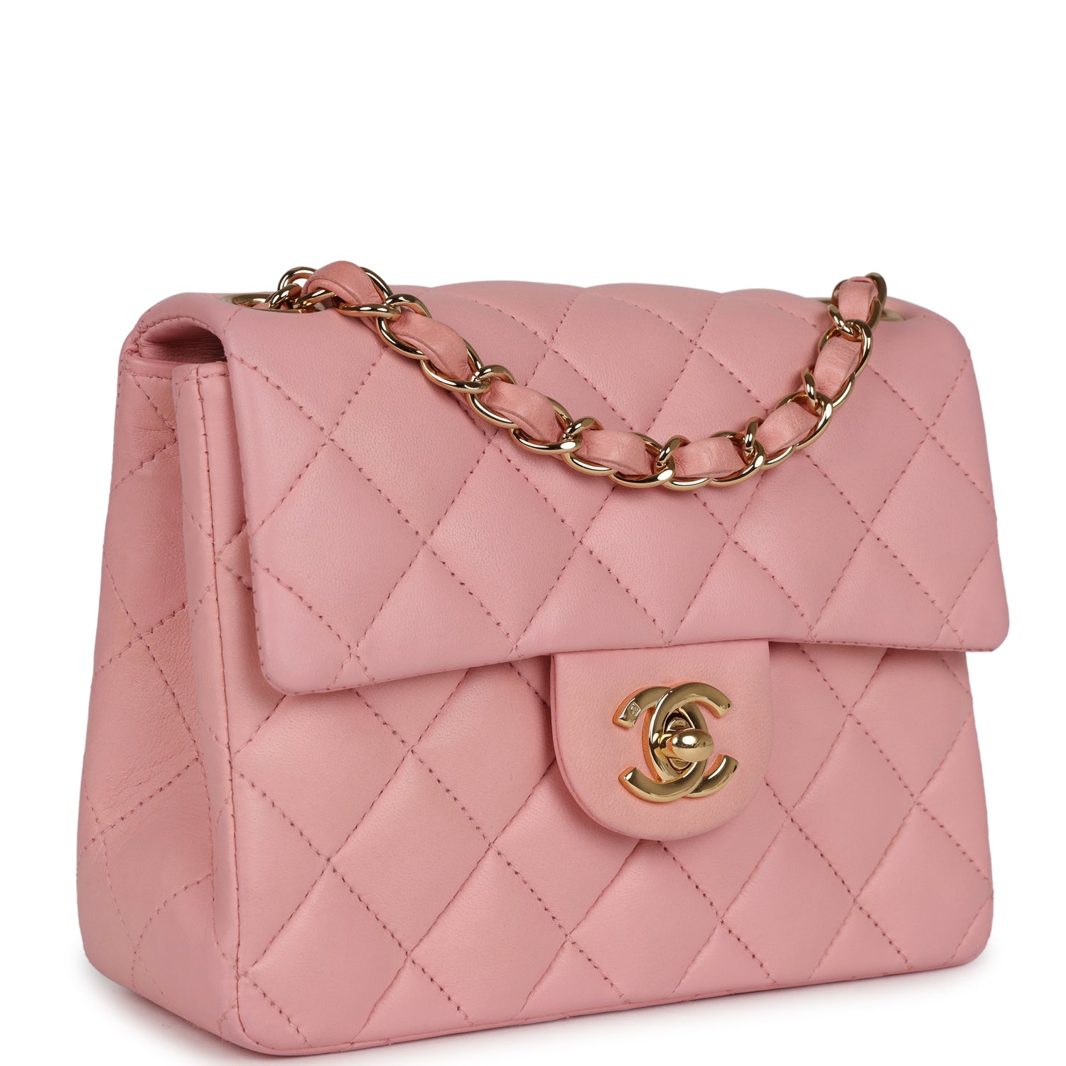 Vintage Chanel Mini Square Flap Light Pink Lambskin Gold Hardware