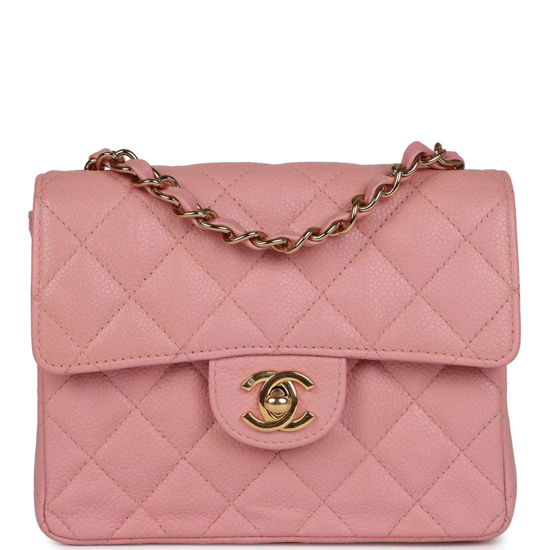 New Chanel Mini Square Flap Pink Caviar Gold Hardware