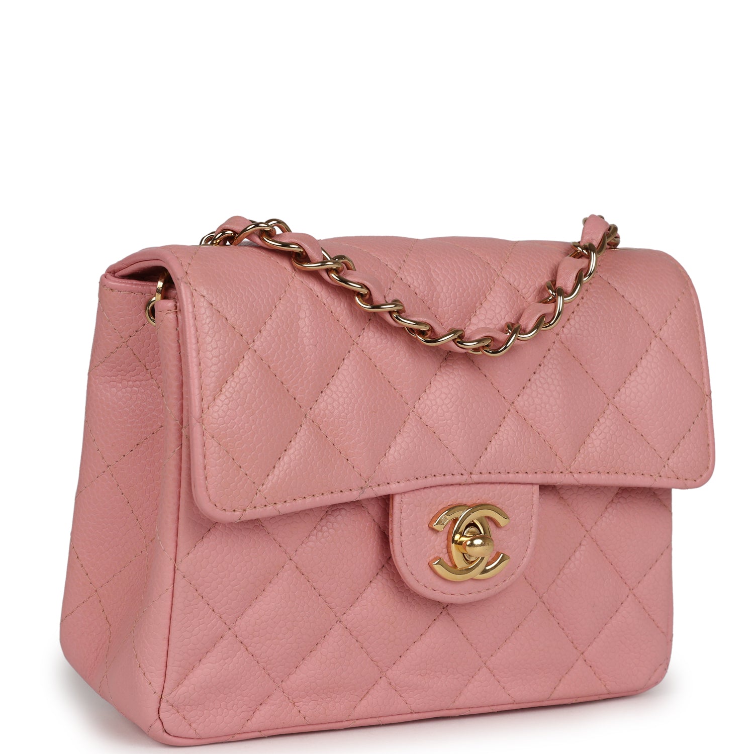 New Chanel Mini Square Flap Pink Caviar Gold Hardware