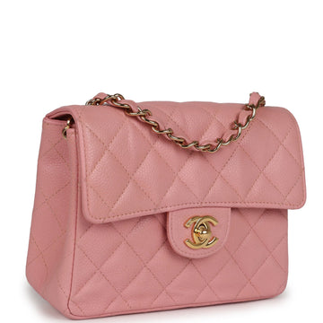 New Chanel Mini Square Flap Pink Caviar Gold Hardware