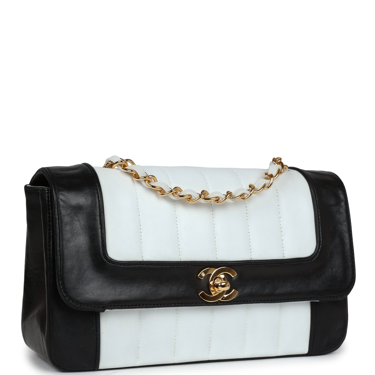 New Chanel Small Mademoiselle Flap White and Navy Lambskin Gold Hardware