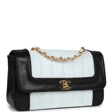 New Chanel Small Mademoiselle Flap White and Navy Lambskin Gold Hardware