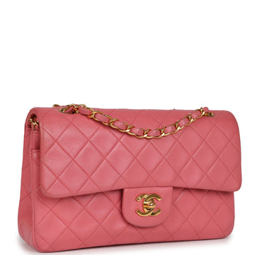 Chanel Small Classic Double Flap Bag Dark Pink Lambskin Gold Hardware