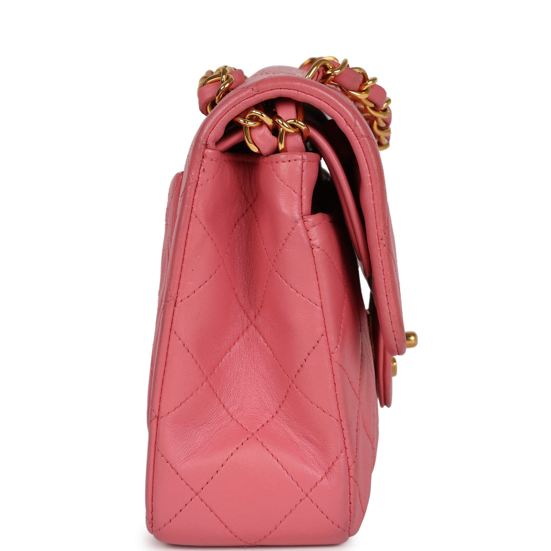 Chanel Small Classic Double Flap Bag Dark Pink Lambskin Gold Hardware