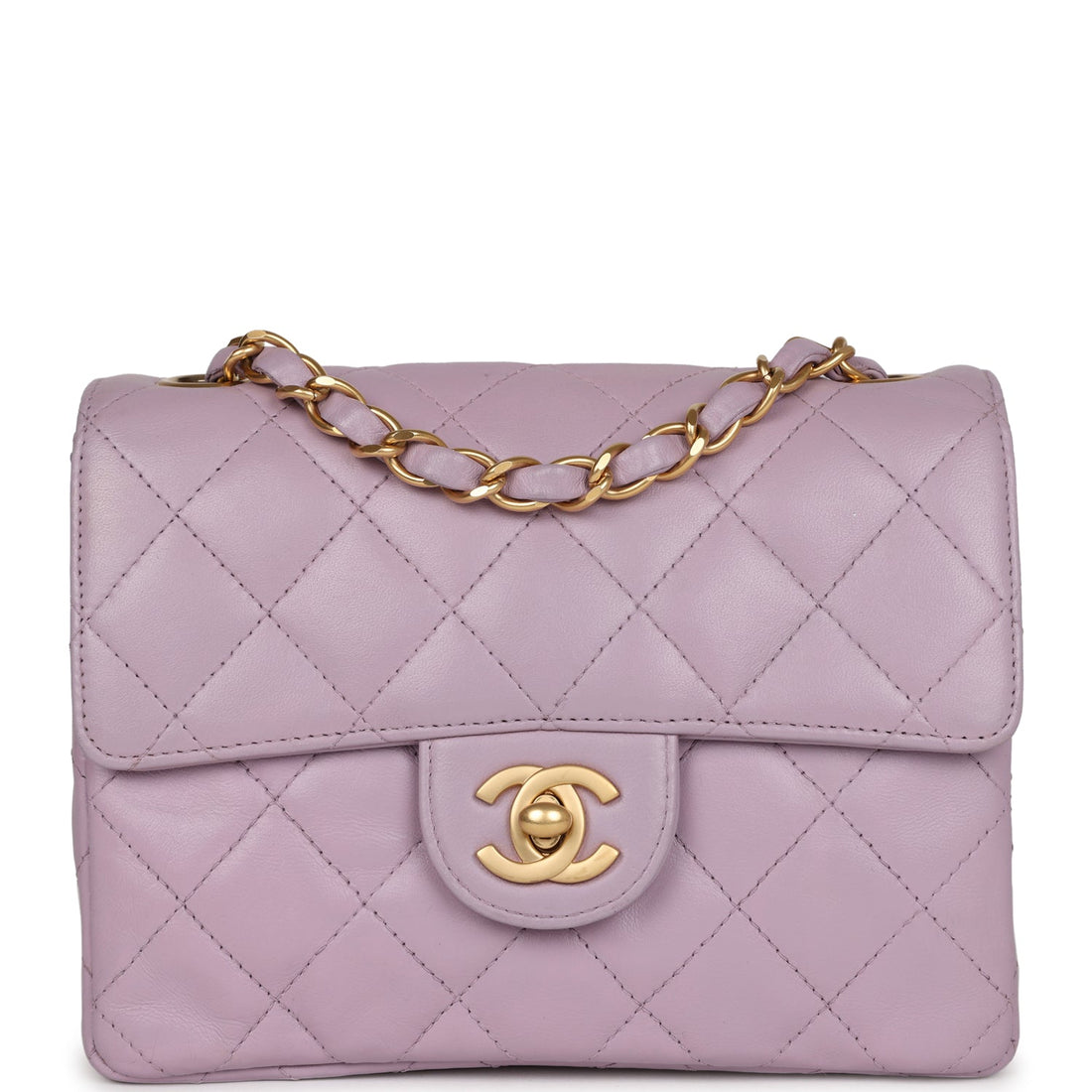 Chanel Mini Square Flap Bag Light Purple Lambskin Matte Gold Hardware