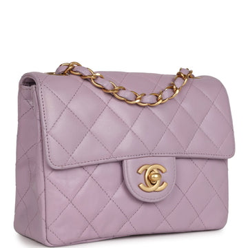 Chanel Mini Square Flap Bag Light Purple Lambskin Matte Gold Hardware