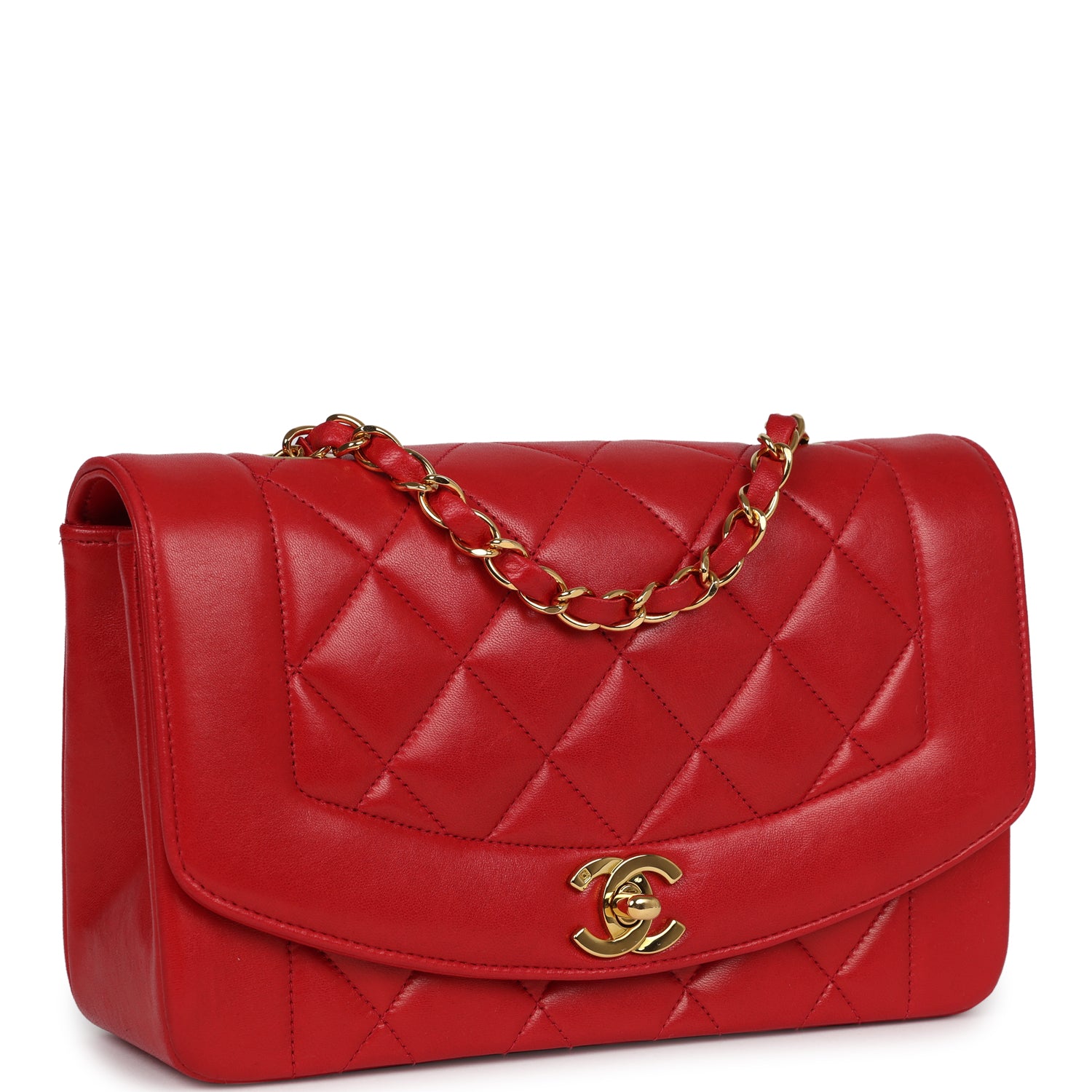 Vintage Chanel Small Diana Flap Bag Red Lambskin Gold Hardware
