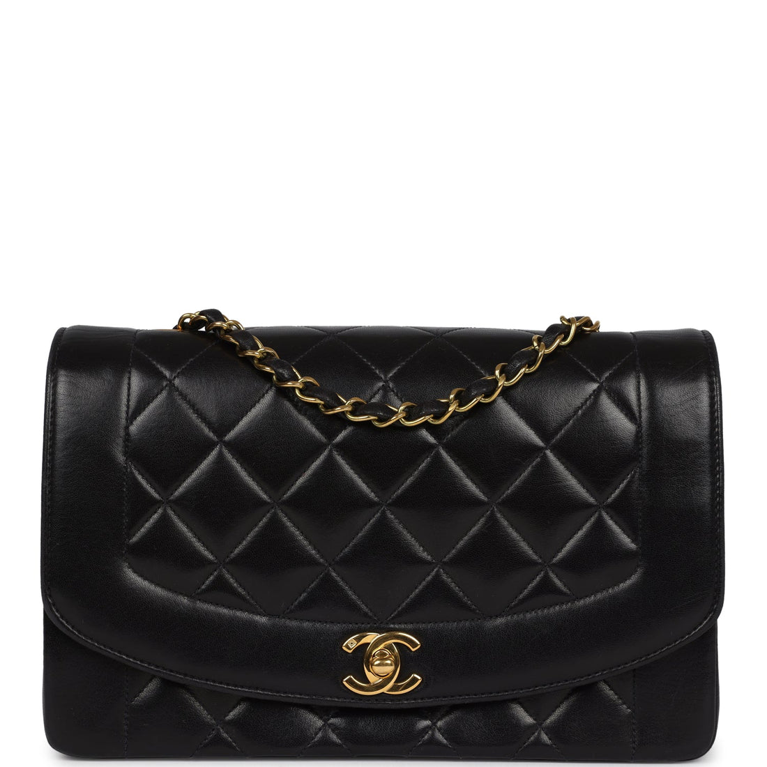 Vintage Chanel Small Diana Flap Bag Black Lambskin Gold Hardware