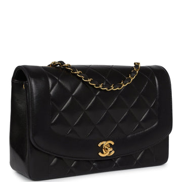 Vintage Chanel Small Diana Flap Bag Black Lambskin Gold Hardware