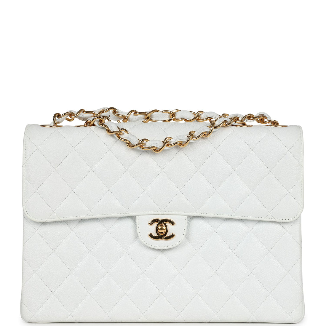 Chanel Jumbo Single Flap Bag White Caviar Gold Hardware