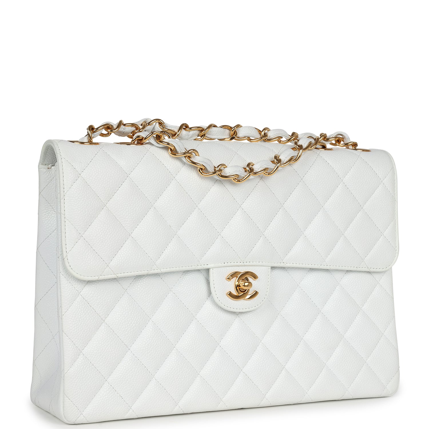 Chanel Jumbo Single Flap Bag White Caviar Gold Hardware