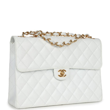 Chanel Jumbo Single Flap Bag White Caviar Gold Hardware