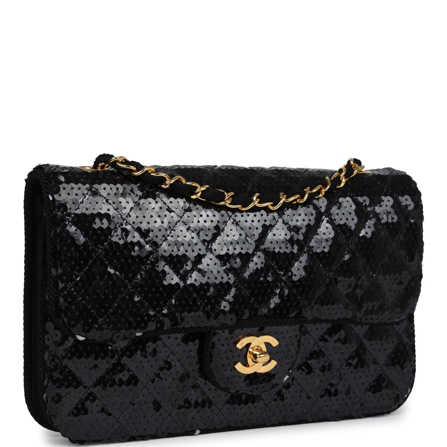 Chanel Small Flap Bag Black Sequin Gold Hardware