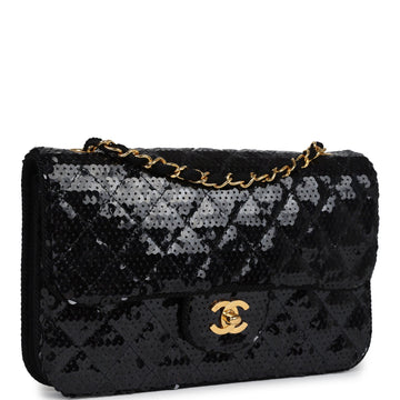 Chanel Small Flap Bag Black Sequin Gold Hardware