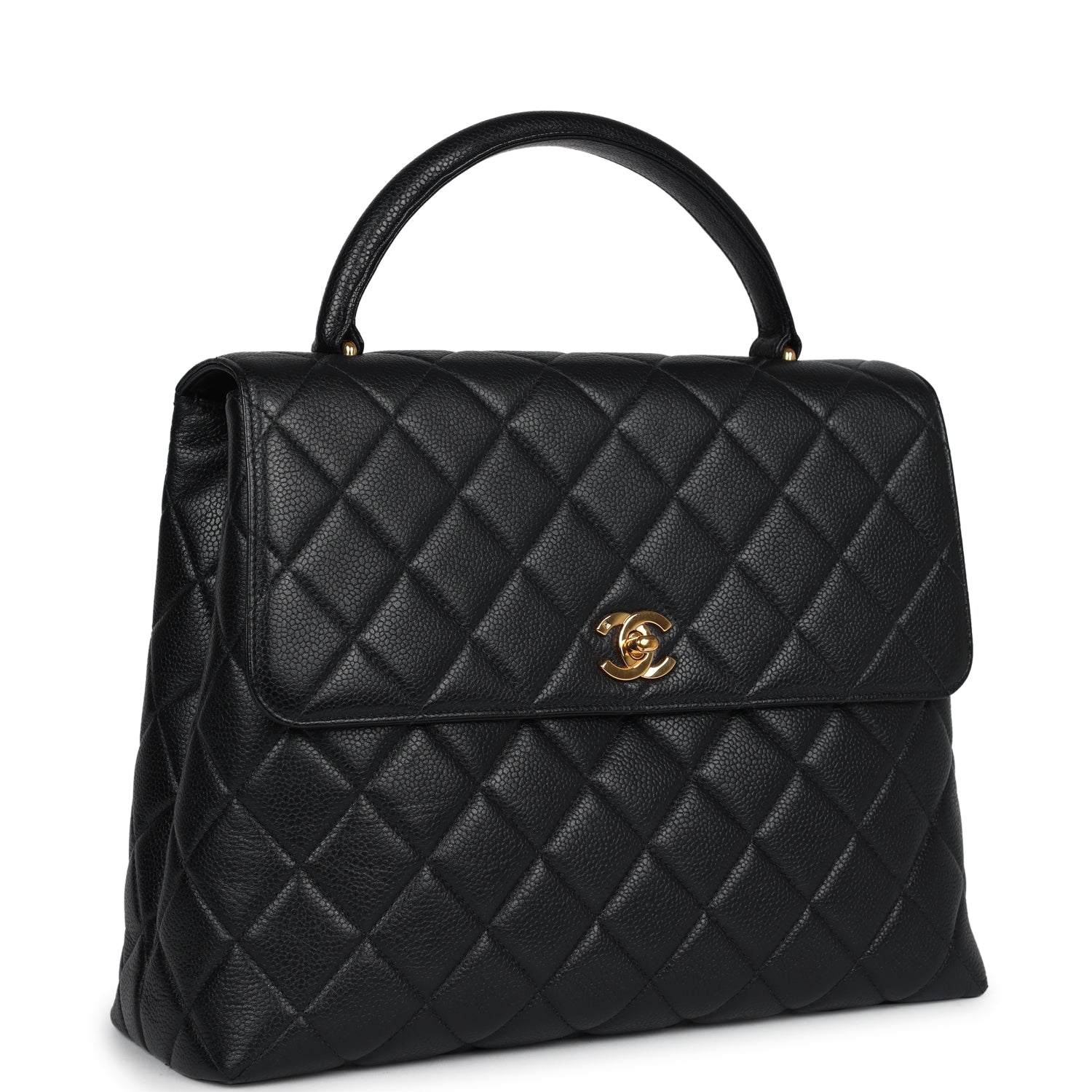 Vintage Chanel Kelly Flap Bag Black Caviar Gold Hardware