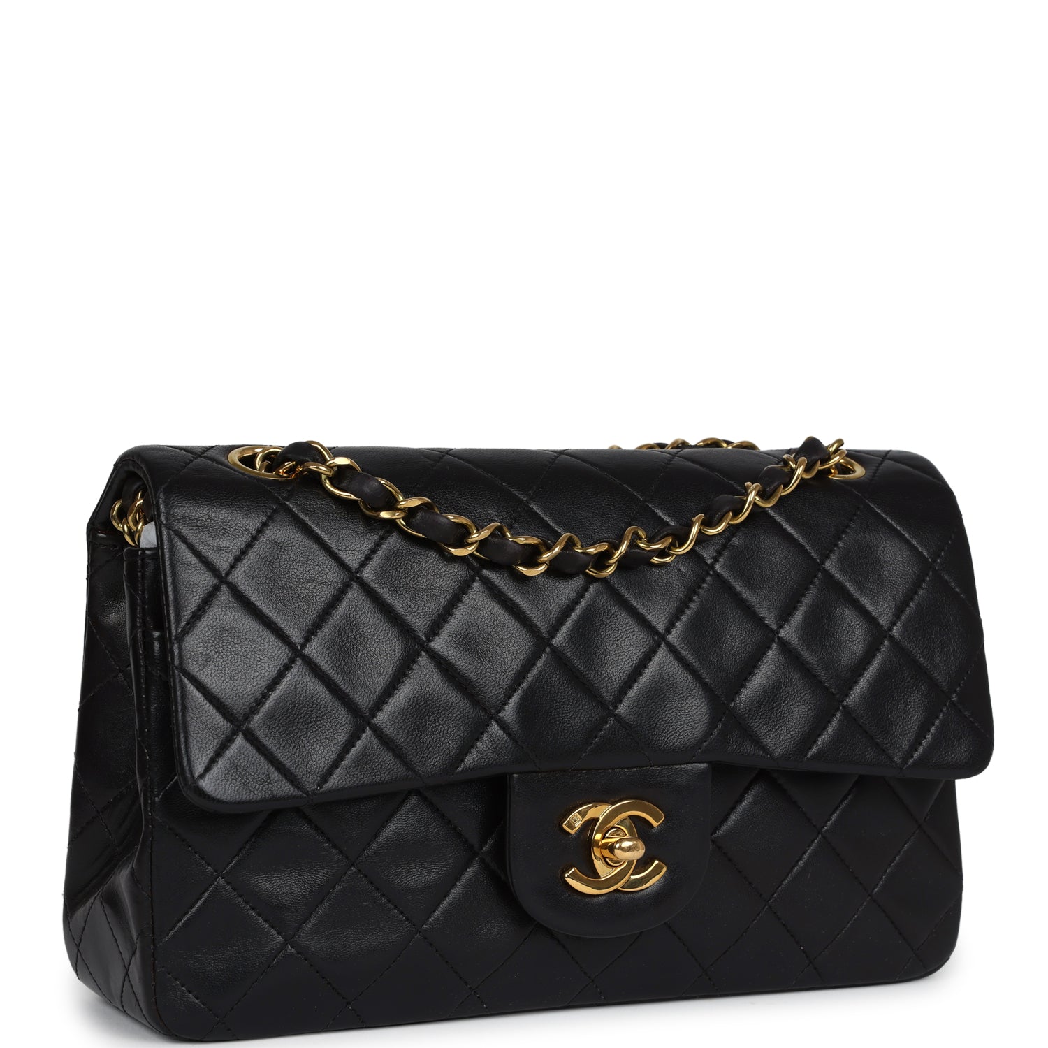 Vintage Chanel Small Classic Double Flap Black Lambskin Gold Hardware