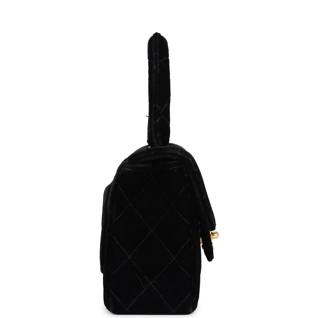 Chanel Micro Kelly Child Flap Bag Black Velvet Gold Hardware