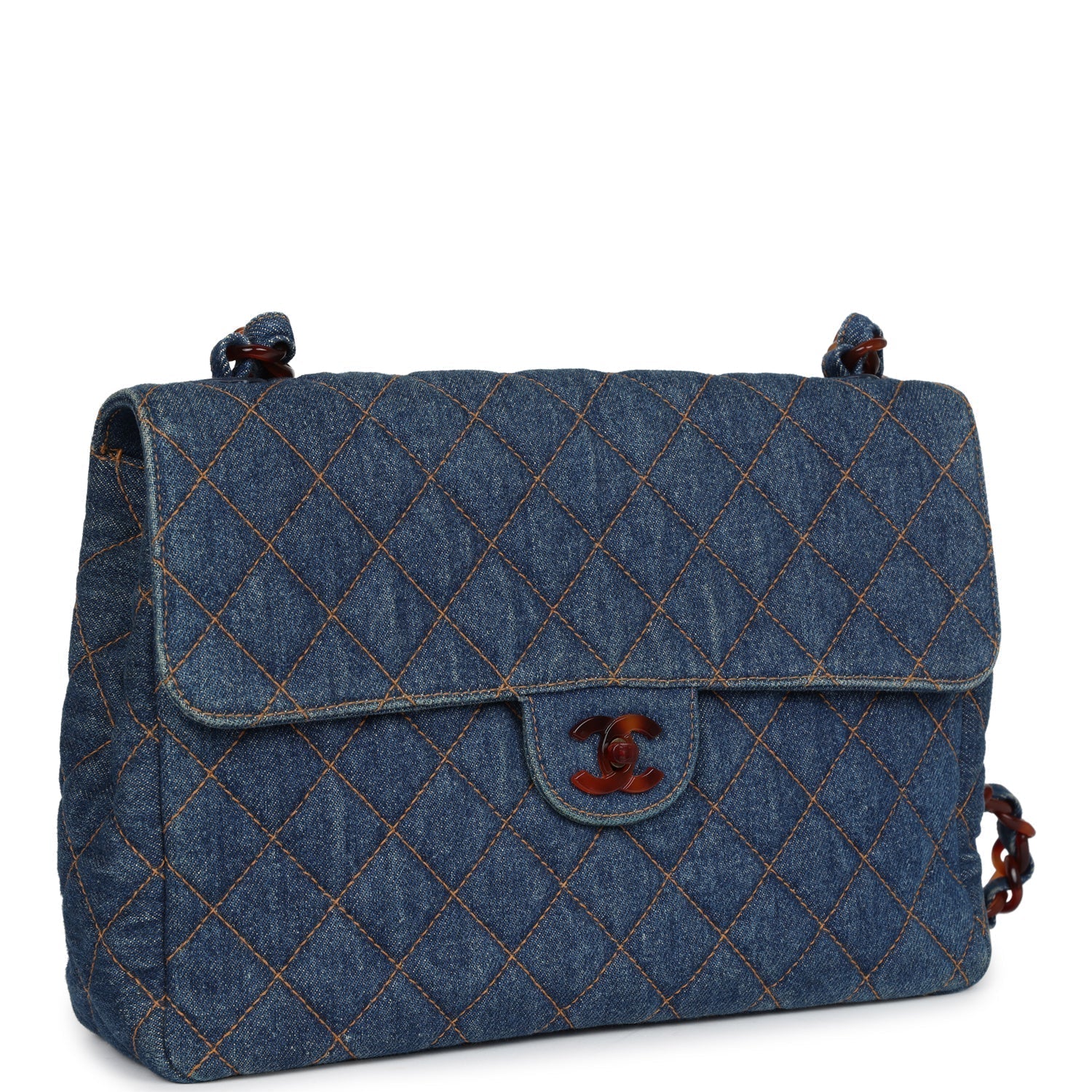 Chanel Jumbo Single Flap Bag Blue Denim Tortoiseshell Bakelite Hardware