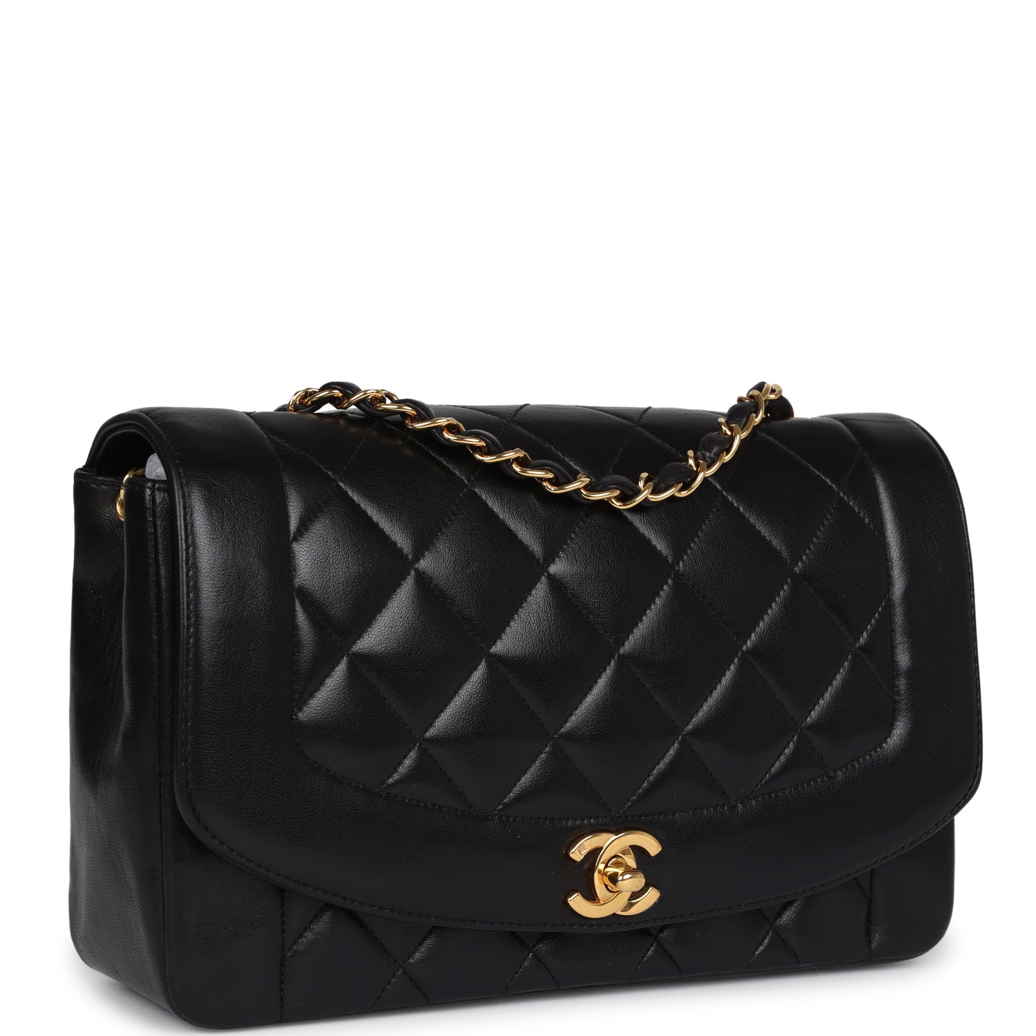 Vintage Chanel Medium Diana Flap Bag Black Lambskin Gold Hardware