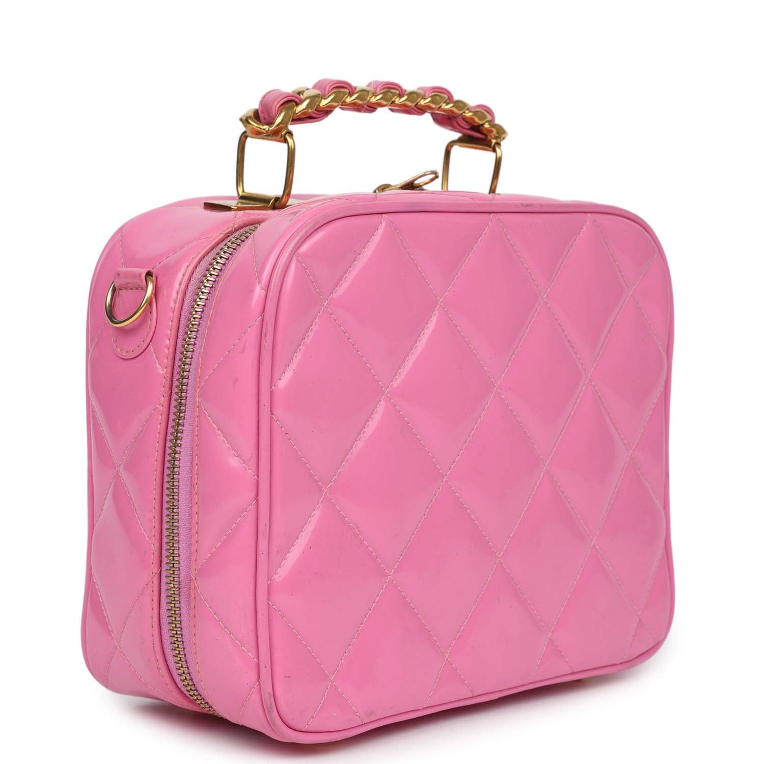 New Chanel Lunchbox Vanity Bag Pink Patent Gold Hardware