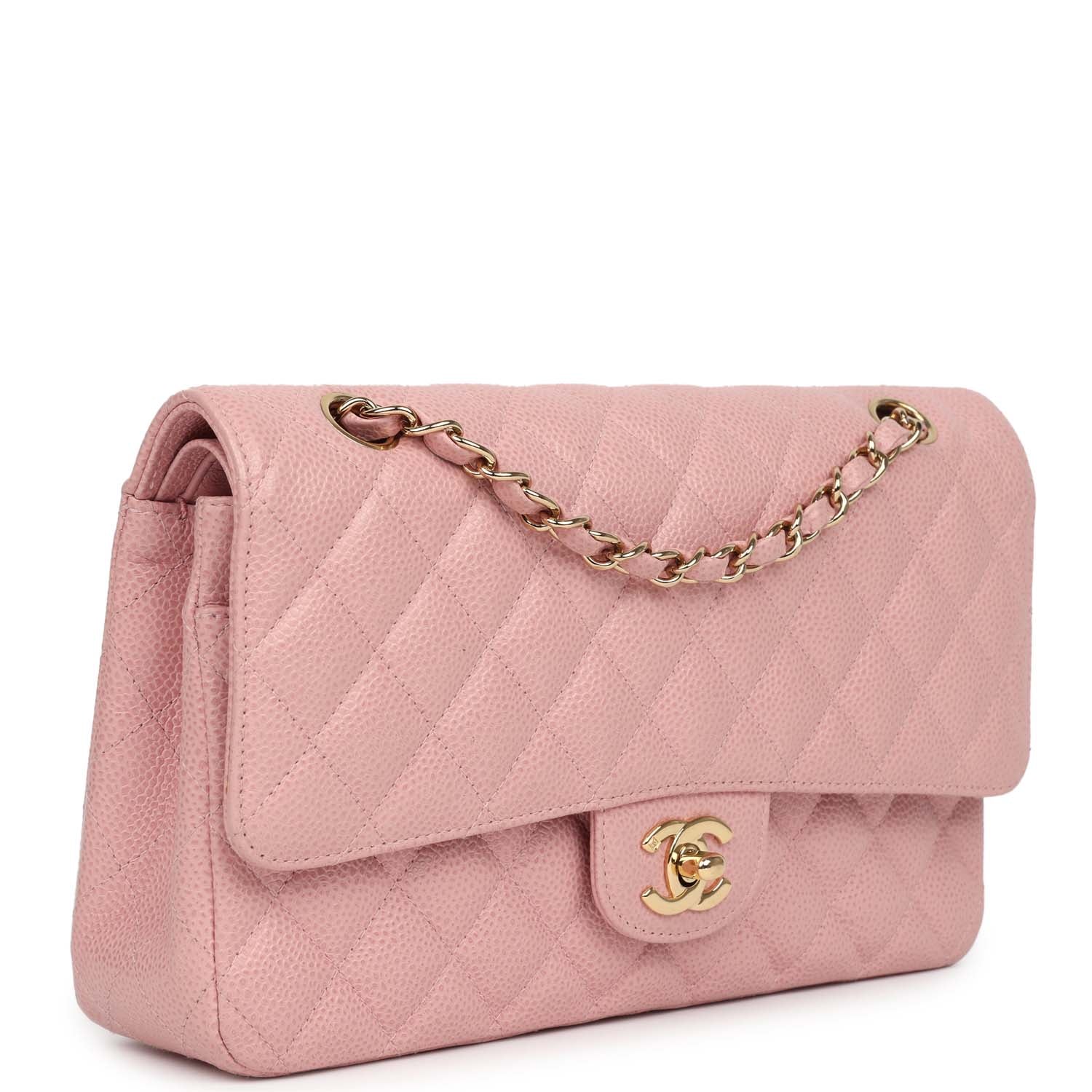 New Chanel Medium Classic Double Flap Bag Pink Caviar Gold Hardware