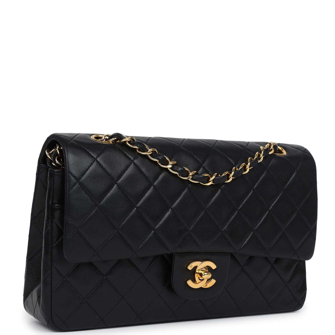 Vintage Chanel Medium Classic Double Flap Bag Black Lambskin Gold Hardware