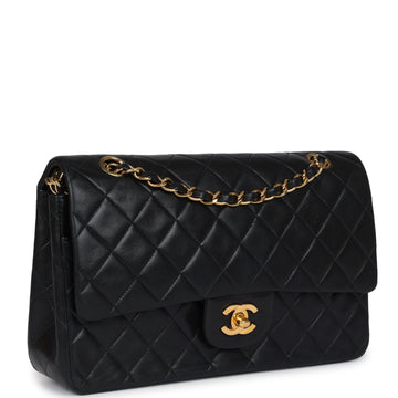 Vintage Chanel Medium Classic Double Flap Bag Black Lambskin Gold Hardware