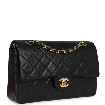 Vintage Chanel Medium Classic Double Flap Bag Black Lambskin Gold Hardware
