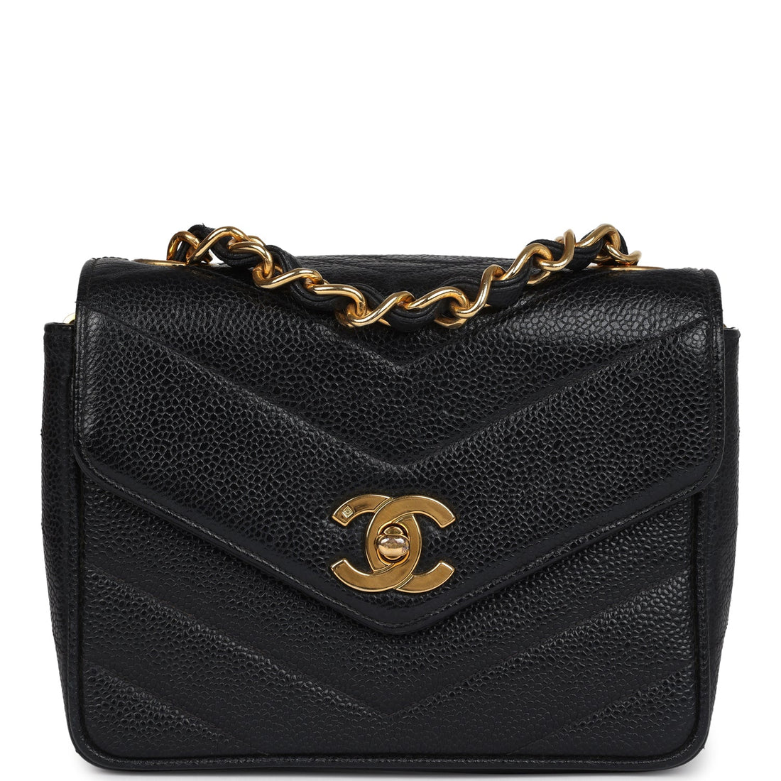 New Chanel Square Chevron Envelope Flap Bag Black Caviar Gold Hardware