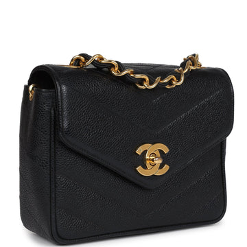 New Chanel Square Chevron Envelope Flap Bag Black Caviar Gold Hardware